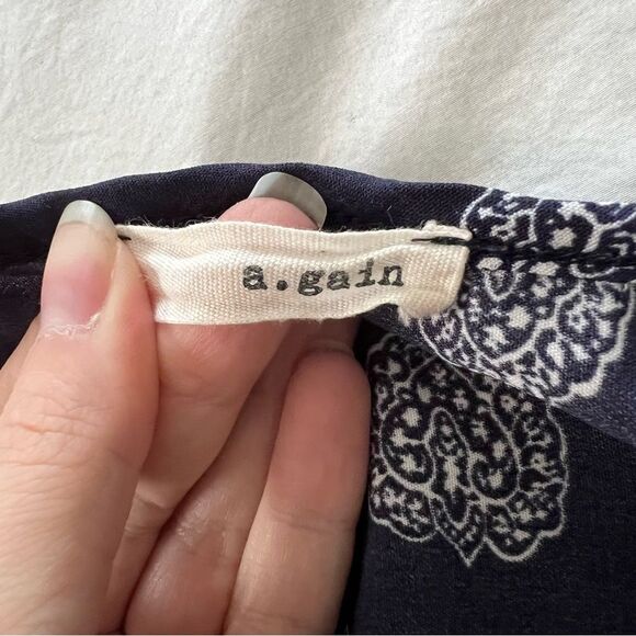 a.gain Romper Spaghetti Strap Navy White Print L - Picture 6 of 7